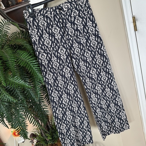 Zara Ava Pants Navy Cream Graphic Print Tribal Pattern Button Fly Boho Trousers - Picture 4 of 13
